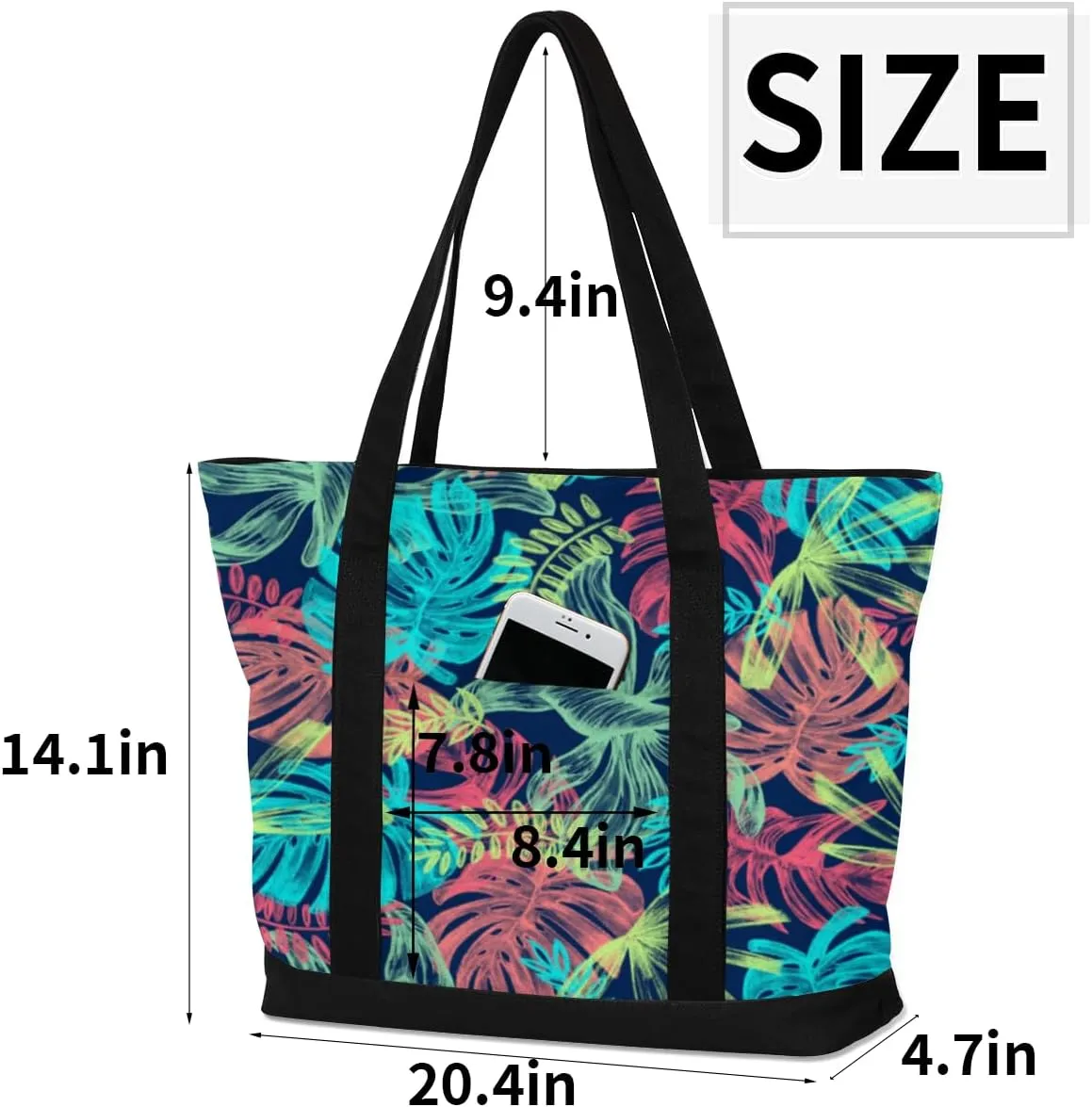 Tote Bag for Women Canvas Shoulder Bag Large Casual Handbag Lightweight Tote Bag with Zipper for Work Travel Shopping
