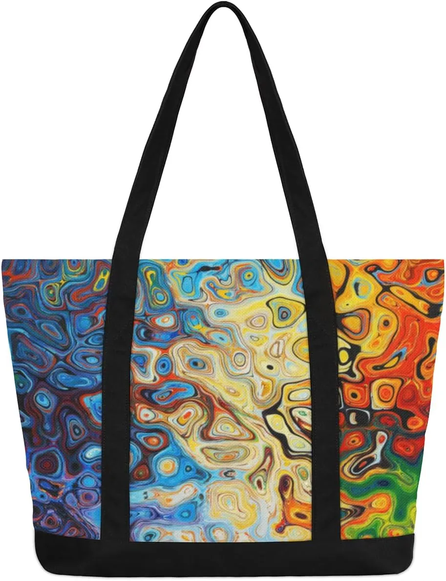 Tote Bag for Women Canvas Shoulder Bag Large Casual Handbag Lightweight Tote Bag with Zipper for Work Travel Shopping