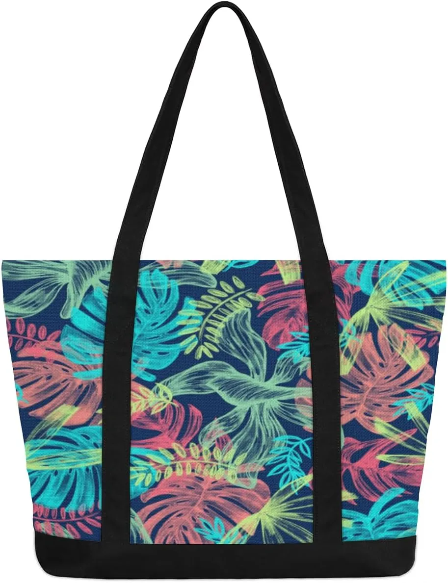 Tote Bag for Women Canvas Shoulder Bag Large Casual Handbag Lightweight Tote Bag with Zipper for Work Travel Shopping