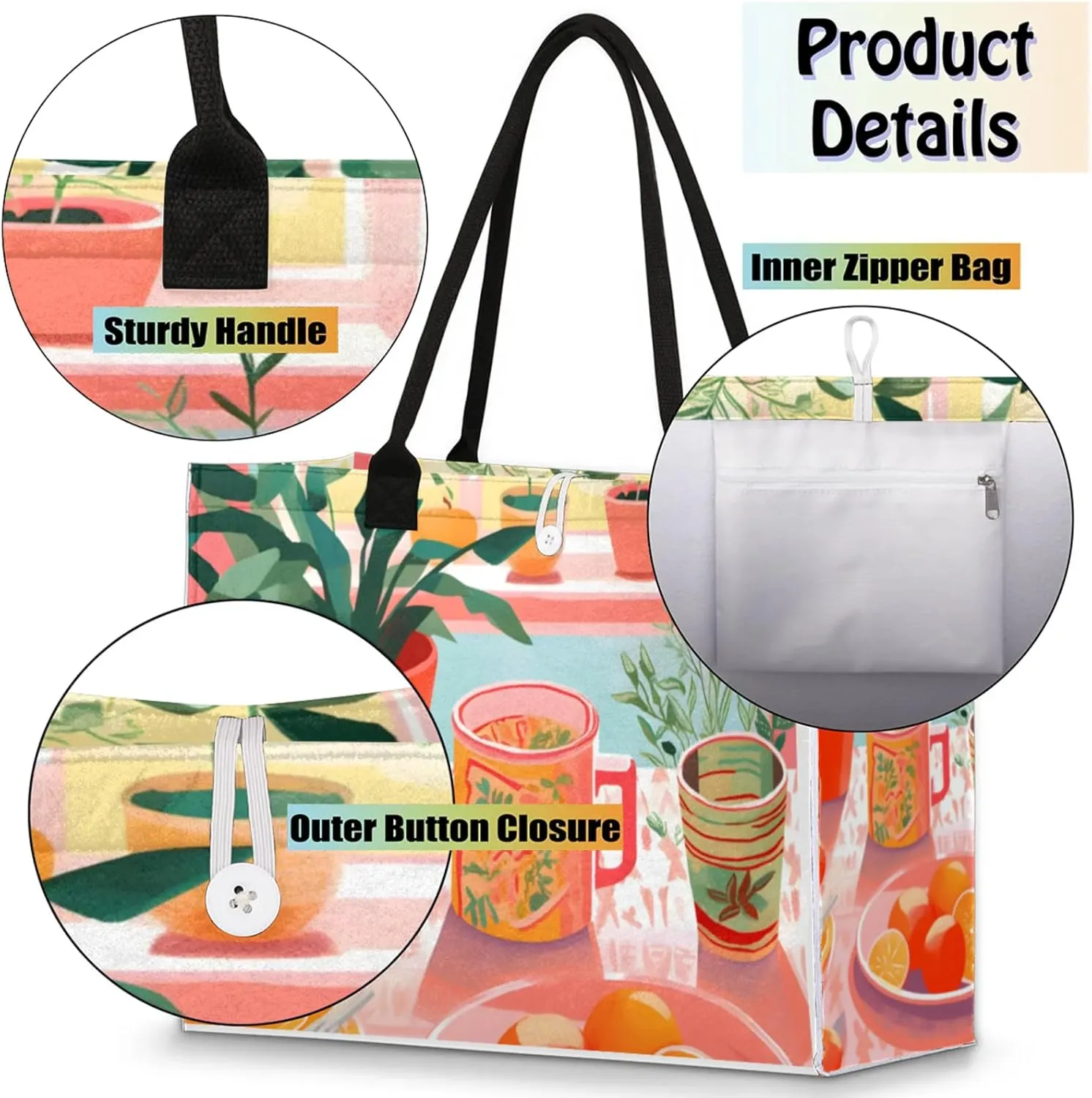Tote Bag for Women Reusable Canvas Shoulder Bag