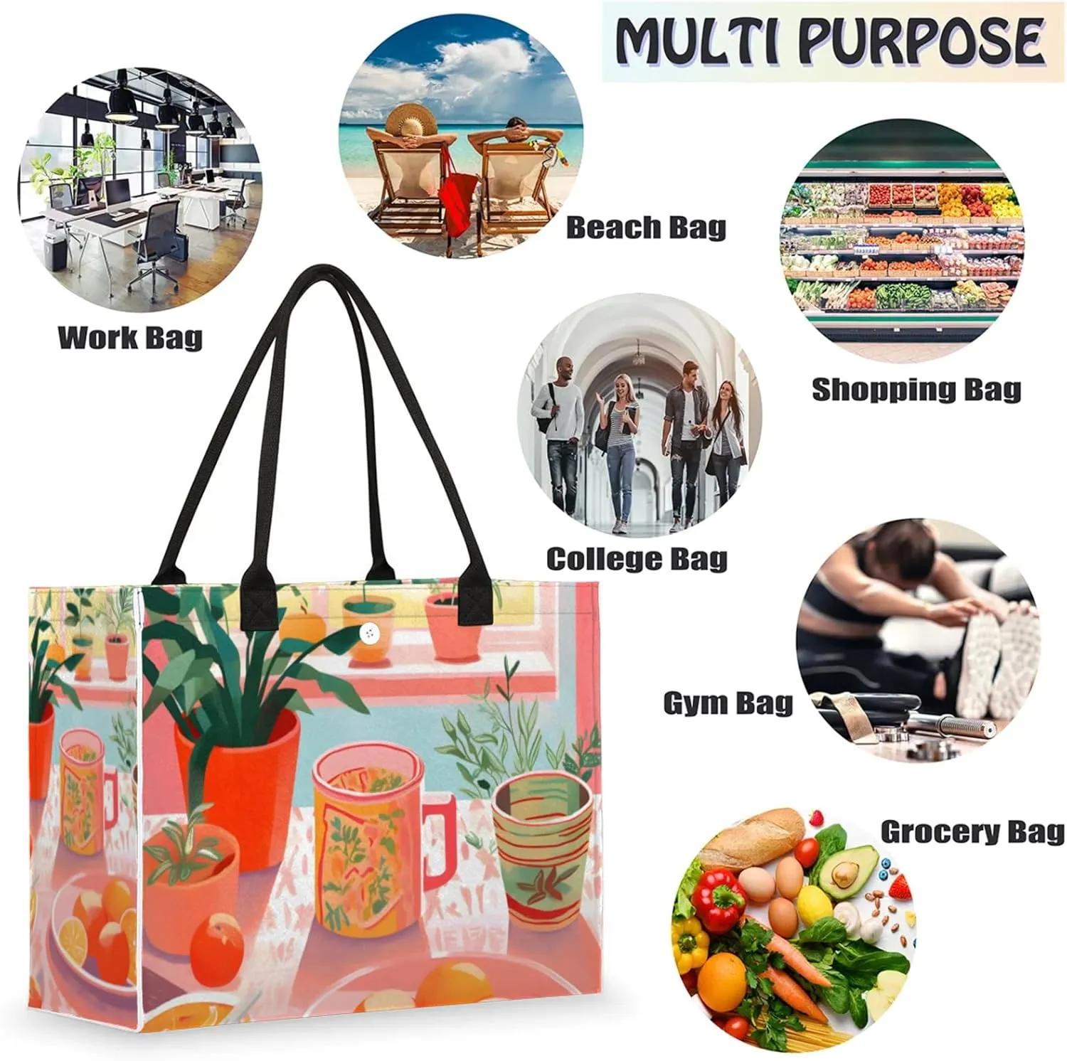 Tote Bag for Women Reusable Canvas Shoulder Bag