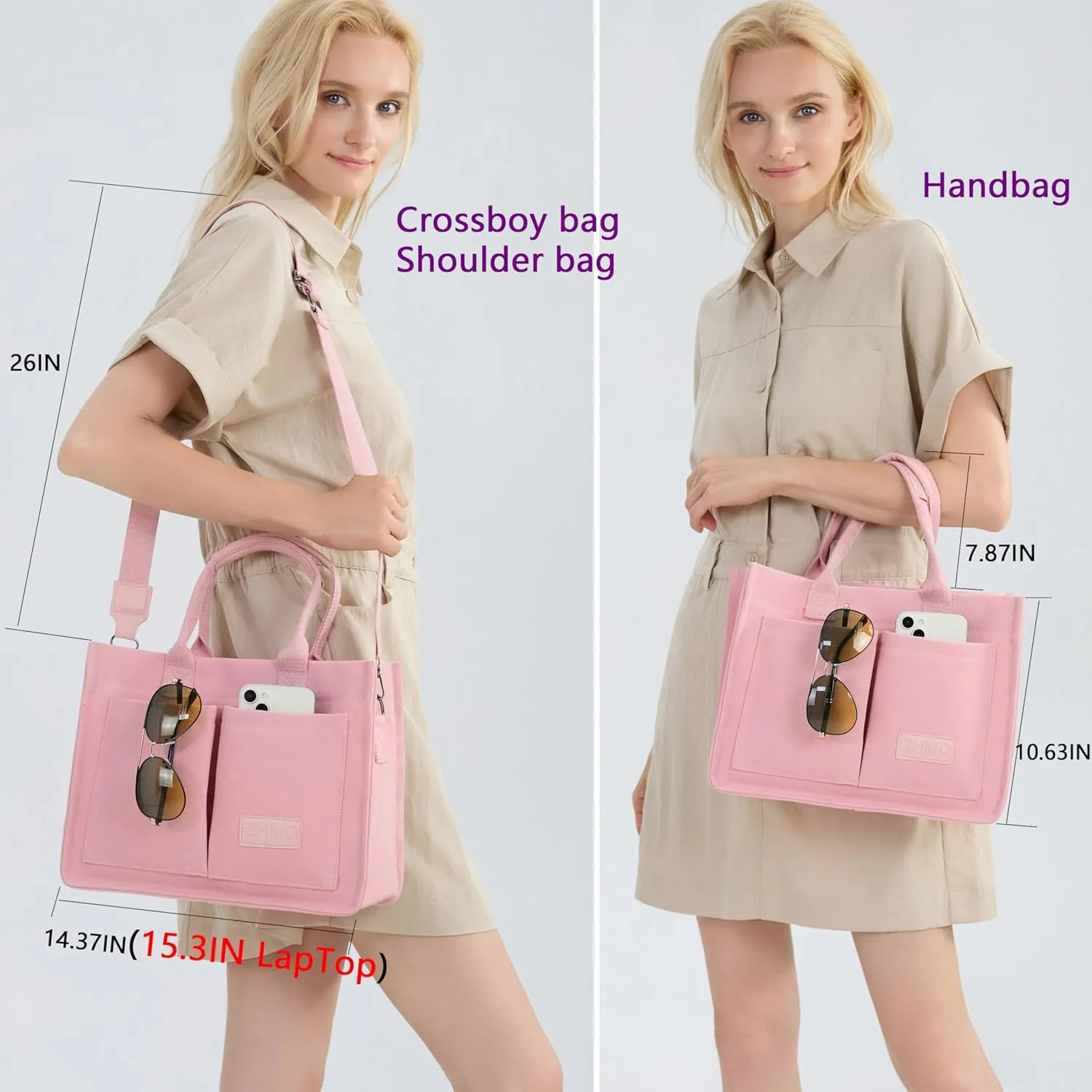 Tote Bag for Women With Compartments,Large Canvas Tote Women's Purse Crossbody Bags Work Laptop Book Bag Satchels Handbags