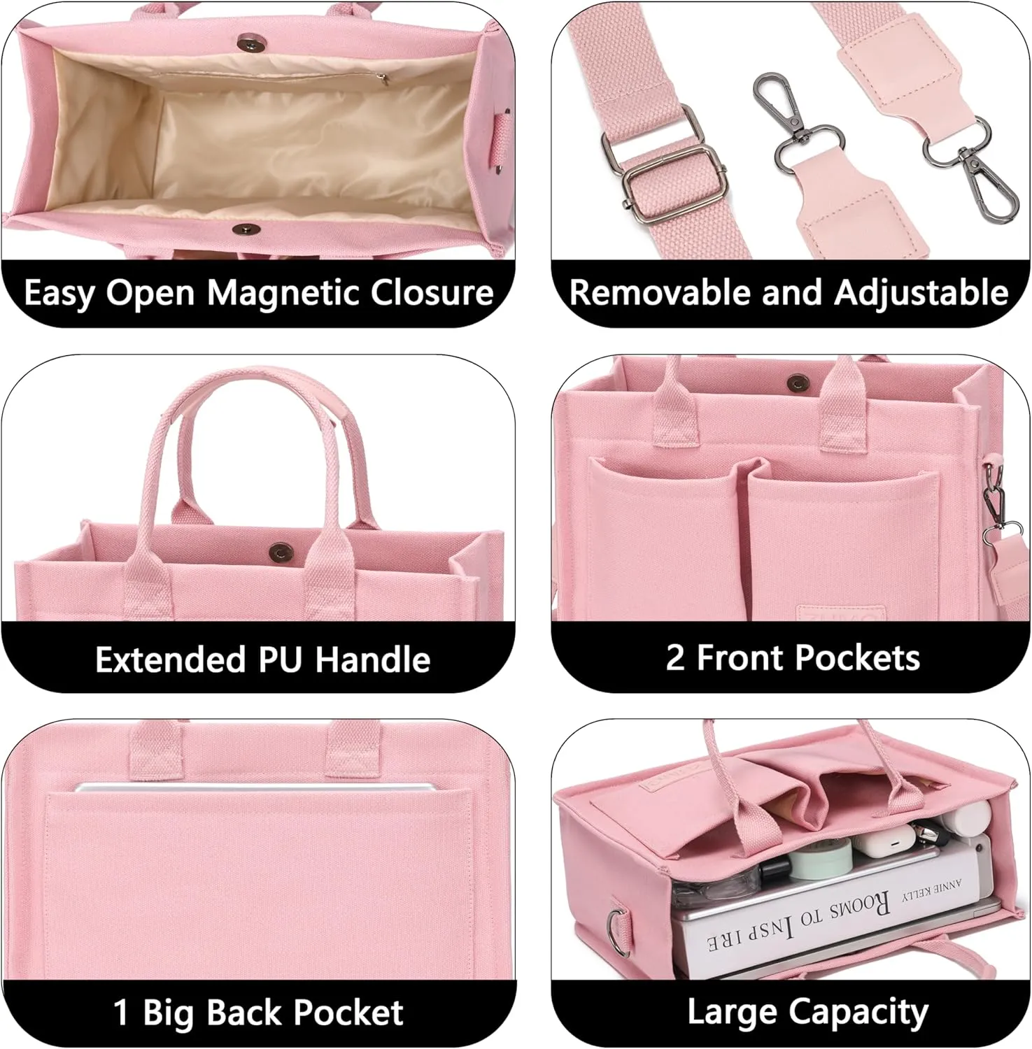 Tote Bag for Women With Compartments,Large Canvas Tote Women's Purse Crossbody Bags Work Laptop Book Bag Satchels Handbags