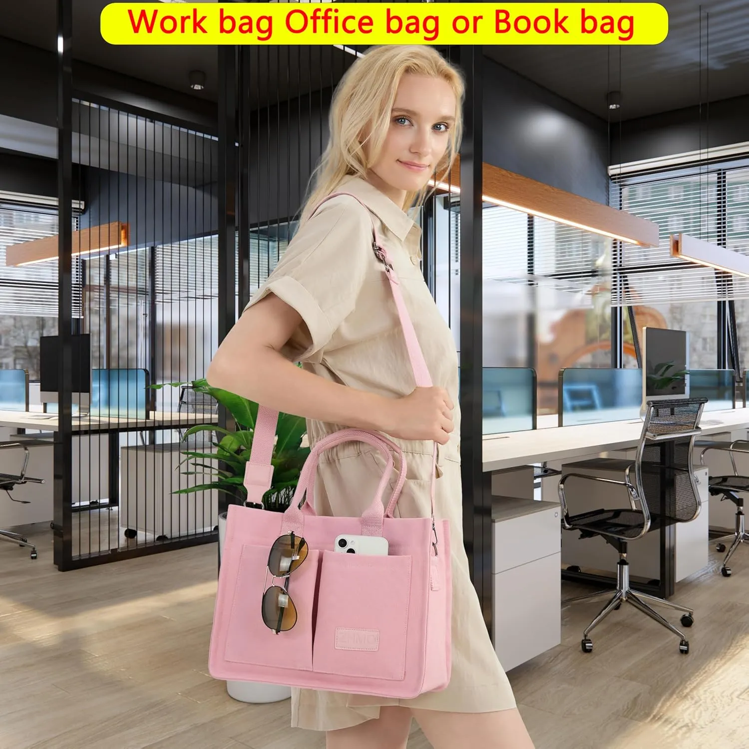 Tote Bag for Women With Compartments,Large Canvas Tote Women's Purse Crossbody Bags Work Laptop Book Bag Satchels Handbags
