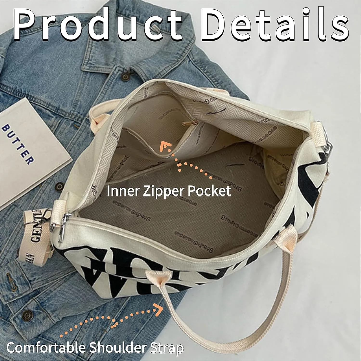 Tote Bag Large Crossbody Shoulder Bag with Top Handle and Zipper Canvas Purse Travel Work Daily Bag for Women
