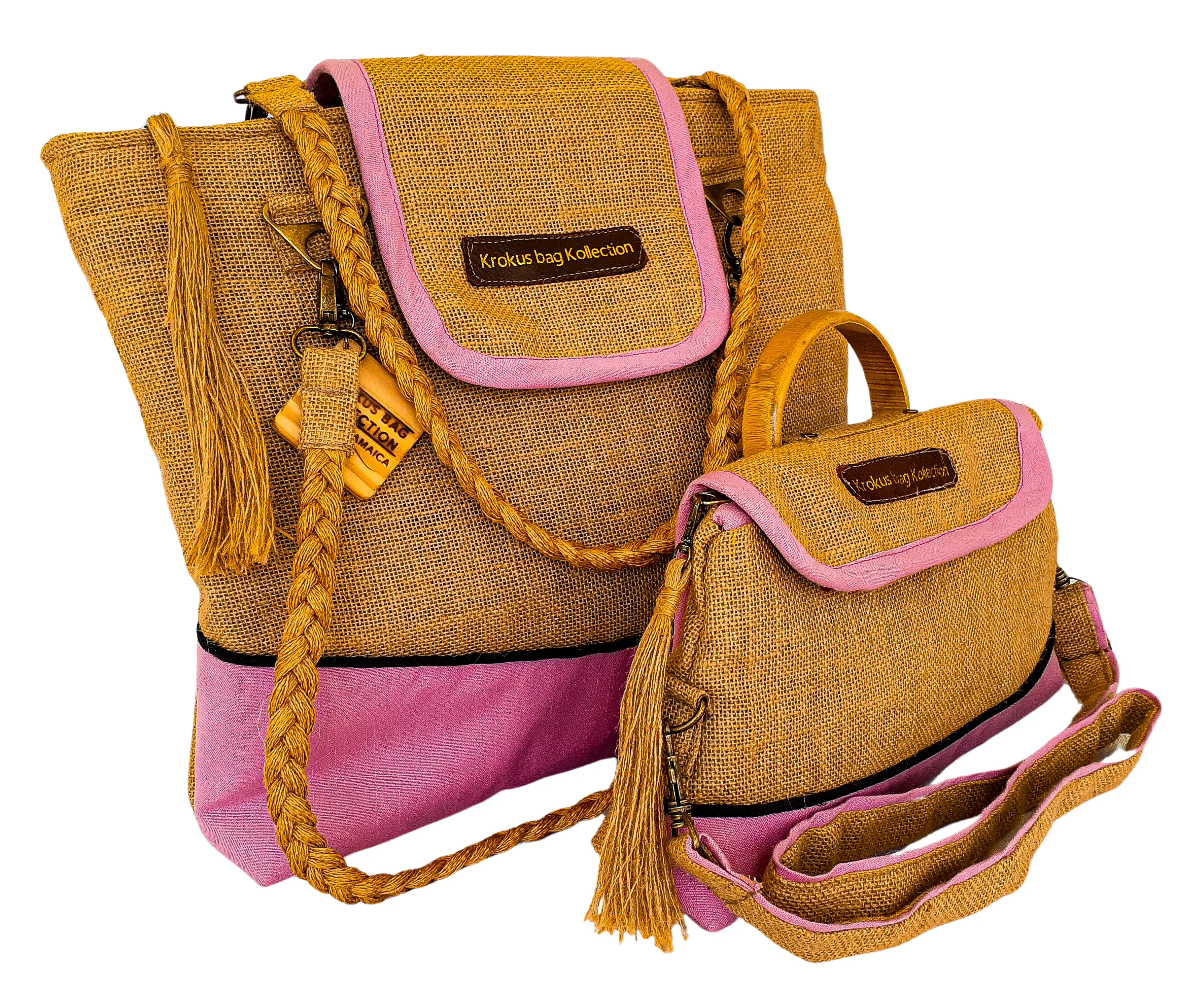 Tote Set, Baby Pink Linen Trim