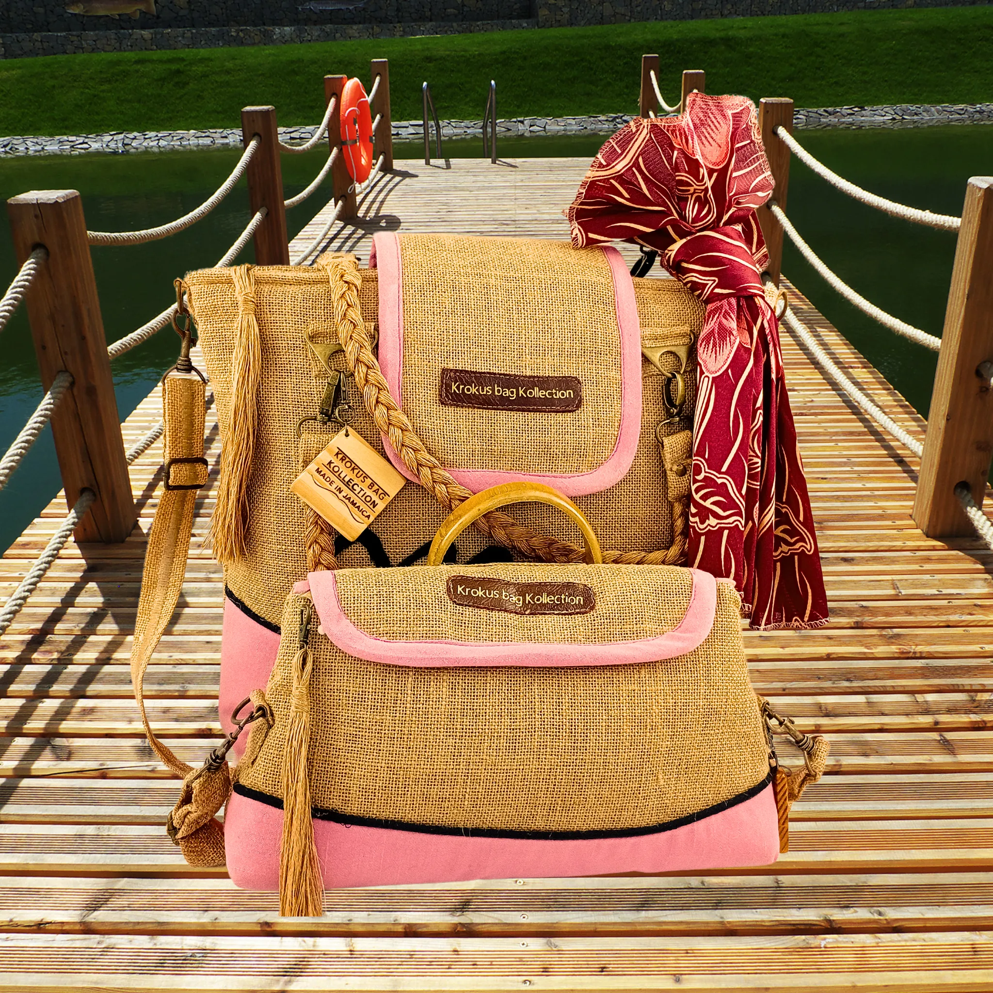 Tote Set, Baby Pink Linen Trim