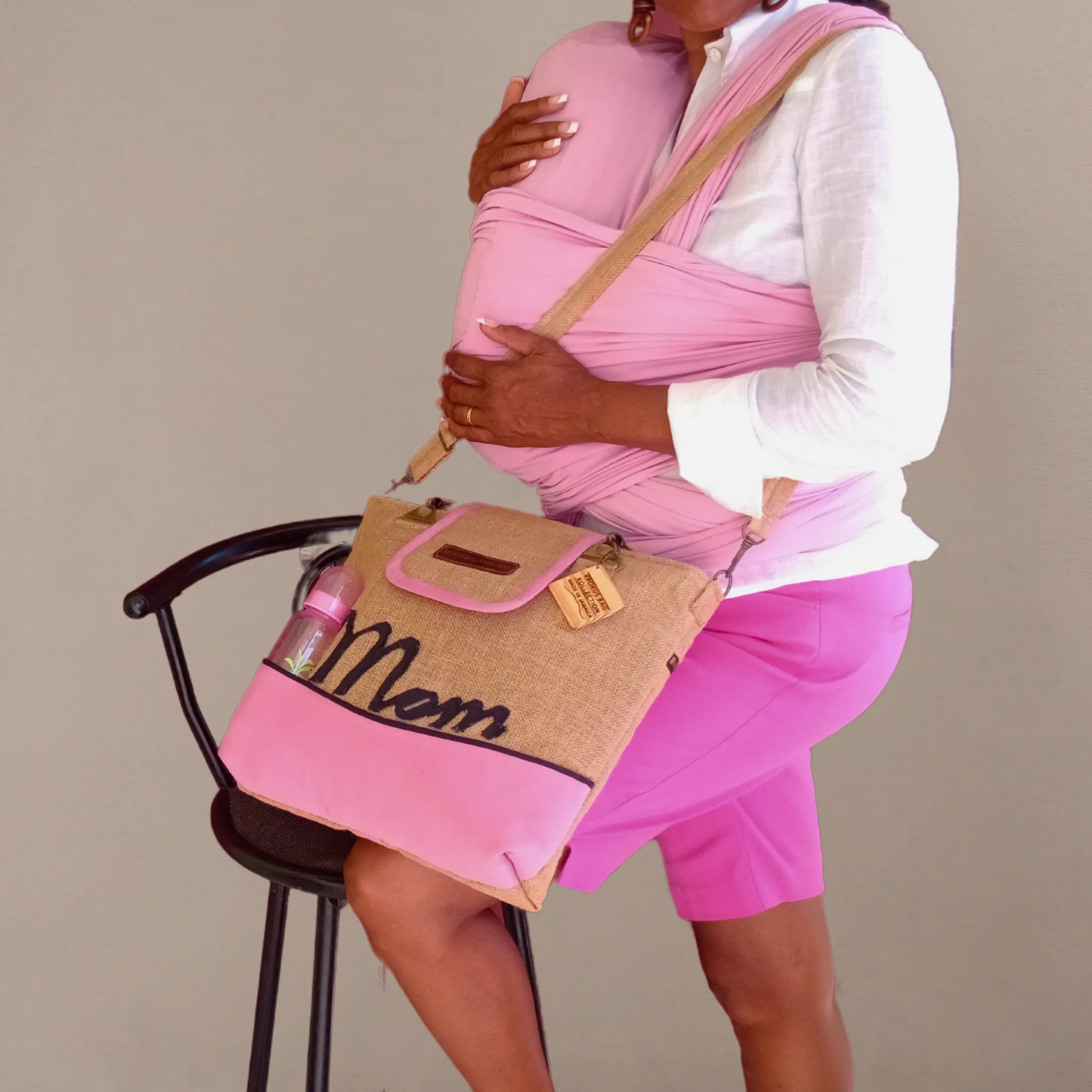 Tote Set, Baby Pink Linen Trim