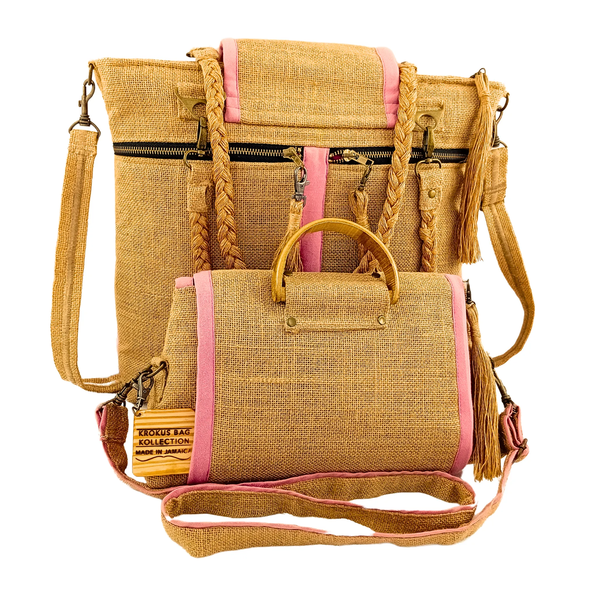 Tote Set, Baby Pink Linen Trim