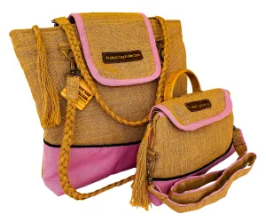 Tote Set, Baby Pink Linen Trim