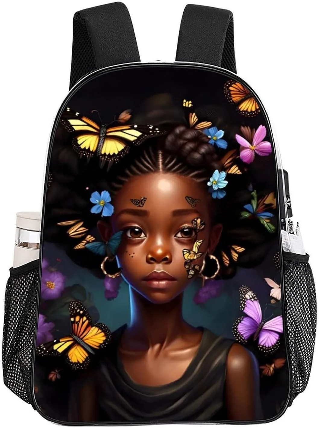 Transparent Daypack Backpack for Climbing Outdoors Running - Big Capacity Multipurpose Anti-Theft Bookbag, African American Women Black Women Butterfly Flower Art Travel Hiking & Camping Rucksack