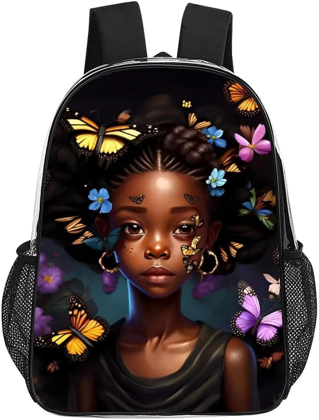 Transparent Daypack Backpack for Climbing Outdoors Running - Big Capacity Multipurpose Anti-Theft Bookbag, African American Women Black Women Butterfly Flower Art Travel Hiking & Camping Rucksack
