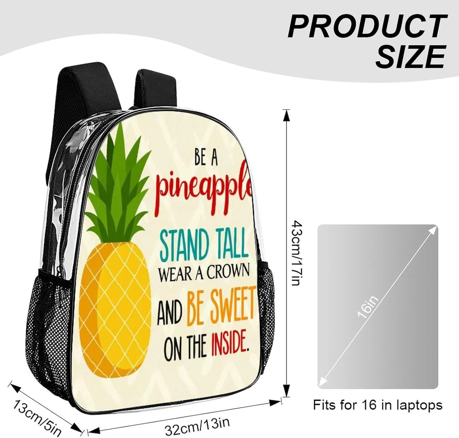 Transparent Daypack for Hiking Work Running - Big Capacity Anti-Theft Multipurpose Shoulder Bag, Be A Pineapple Travel and Sport Backpack Rucksack