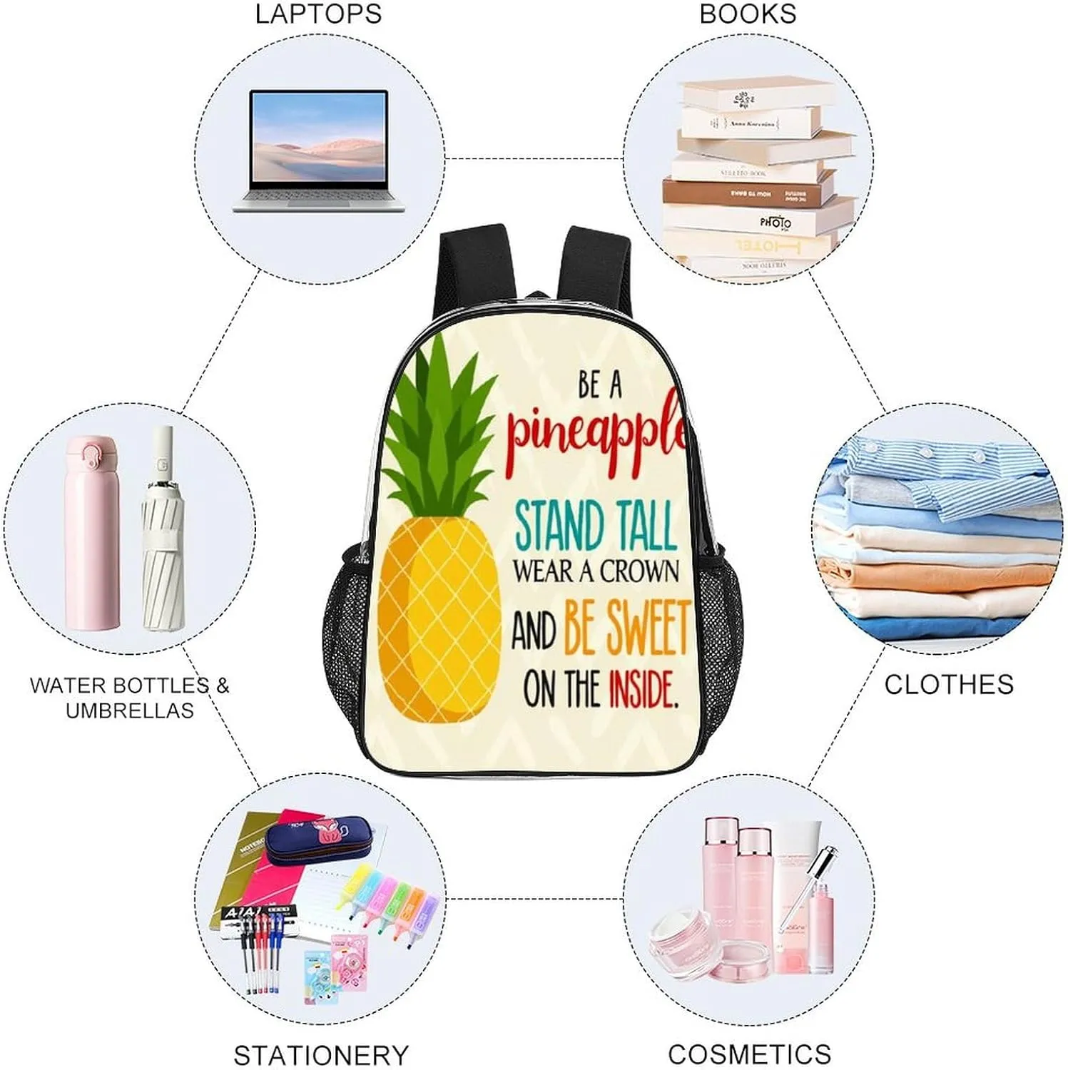 Transparent Daypack for Hiking Work Running - Big Capacity Anti-Theft Multipurpose Shoulder Bag, Be A Pineapple Travel and Sport Backpack Rucksack