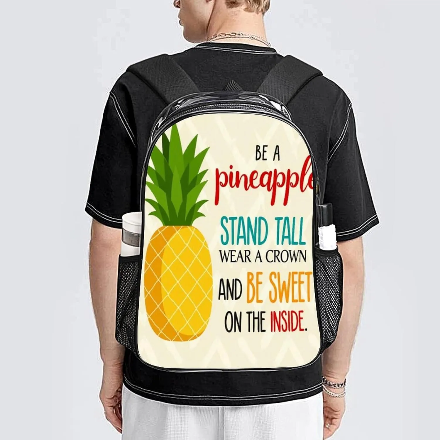 Transparent Daypack for Hiking Work Running - Big Capacity Anti-Theft Multipurpose Shoulder Bag, Be A Pineapple Travel and Sport Backpack Rucksack