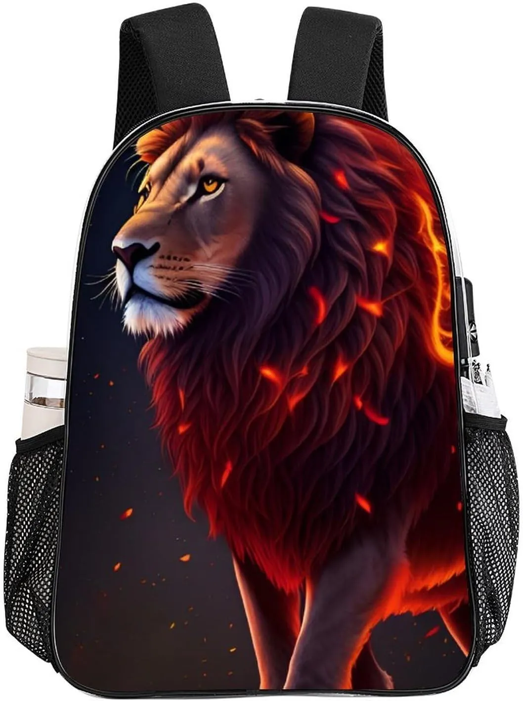 Transparent Daypack for Hiking Work Running - Big Capacity Anti-Theft Multipurpose Shoulder Bag, Cool Lion Fire Surreal Style Art Travel and Sport Backpack Rucksack