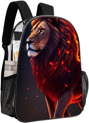 Transparent Daypack for Hiking Work Running - Big Capacity Anti-Theft Multipurpose Shoulder Bag, Cool Lion Fire Surreal Style Art Travel and Sport Backpack Rucksack