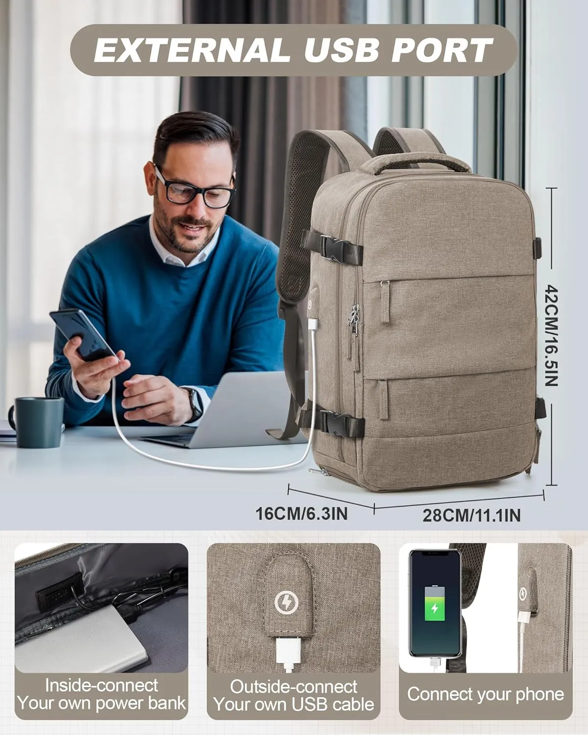 Travel Backpack for Men Women Carry on Backpack for Airplanes Personal Item Travel Bag Casual Nurse Bag Casual Bag for Weekender Business Trip Khaki