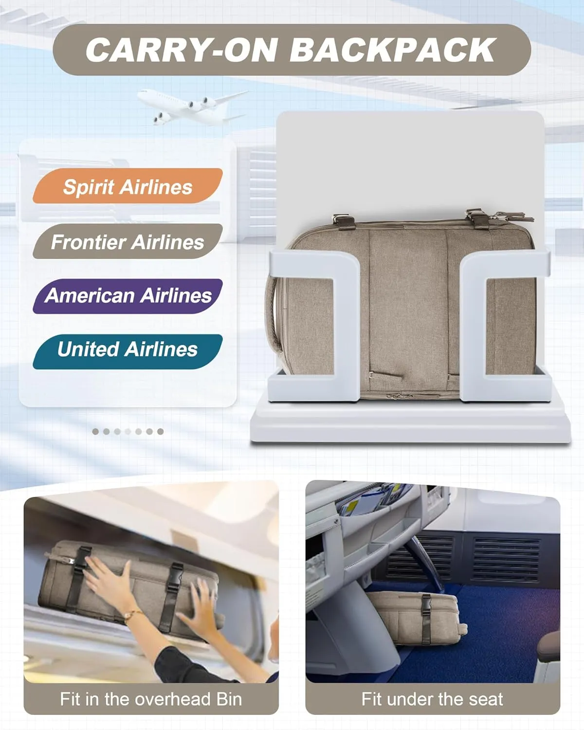 Travel Backpack for Men Women Carry on Backpack for Airplanes Personal Item Travel Bag Casual Nurse Bag Casual Bag for Weekender Business Trip Khaki