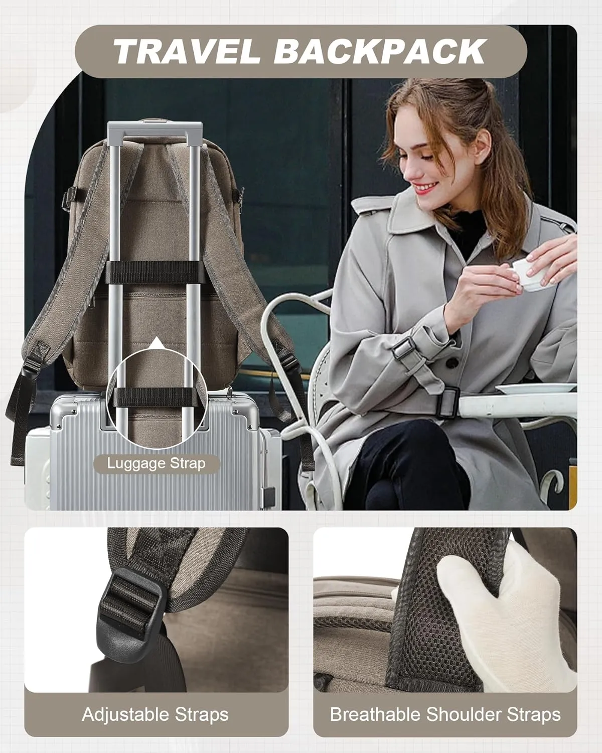 Travel Backpack for Men Women Carry on Backpack for Airplanes Personal Item Travel Bag Casual Nurse Bag Casual Bag for Weekender Business Trip Khaki