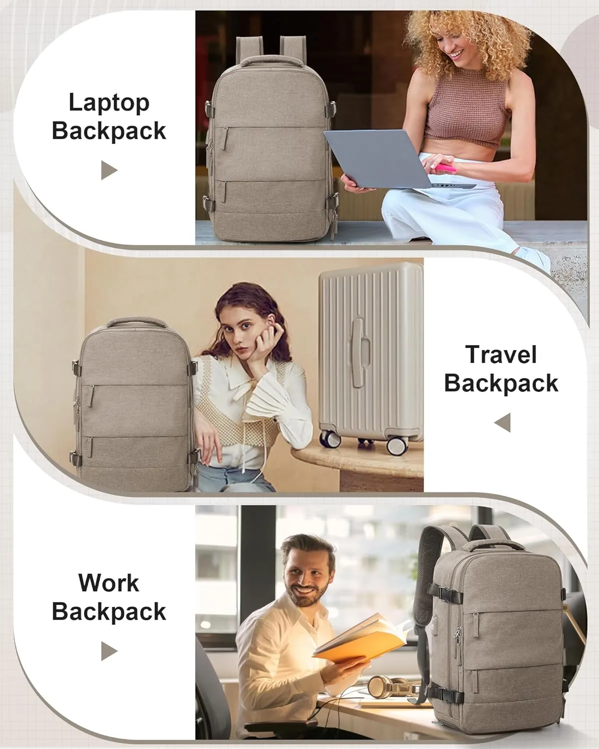 Travel Backpack for Men Women Carry on Backpack for Airplanes Personal Item Travel Bag Casual Nurse Bag Casual Bag for Weekender Business Trip Khaki