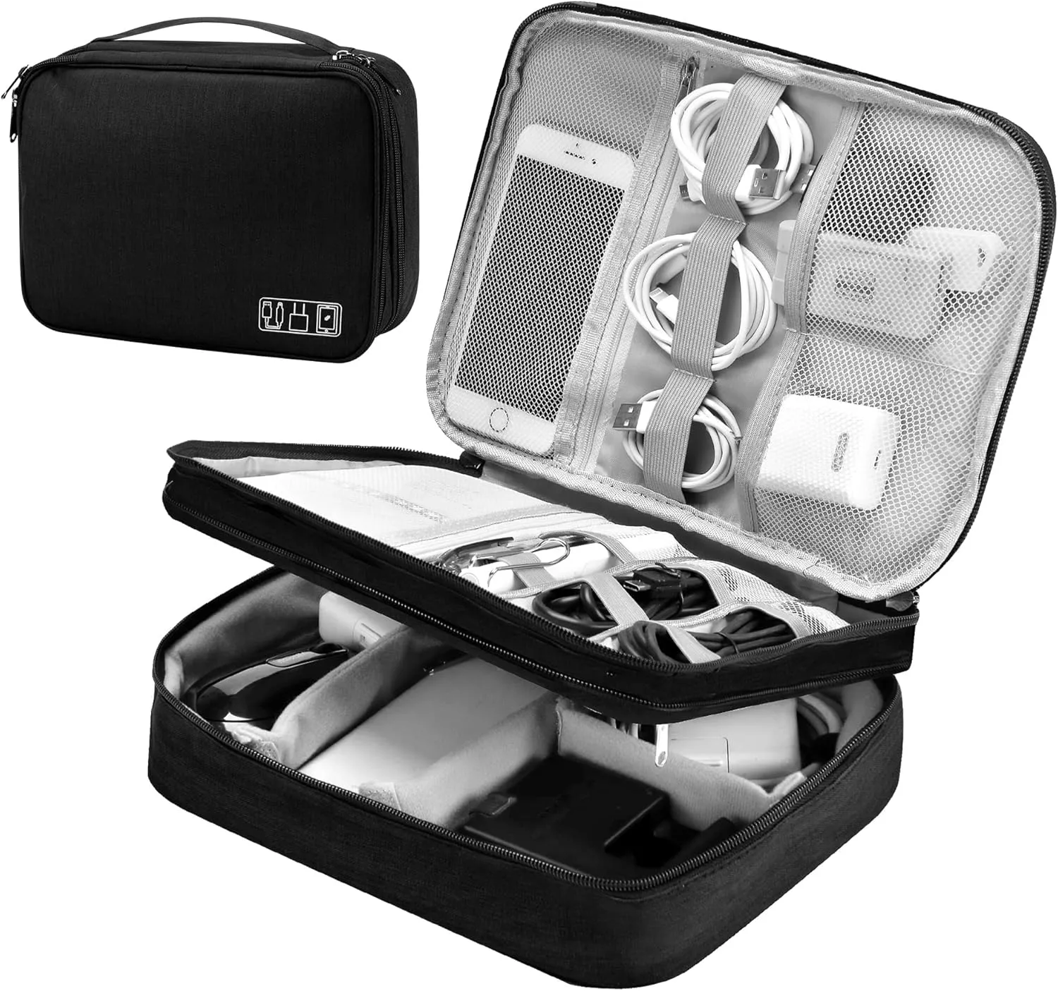 Travel Cable orgnaizer Electronic Organizer Travel Universal Cable Organizer Electronics Accessories Cases for Cable, Charger, Phone, USB, SD Card (3 Layer black)