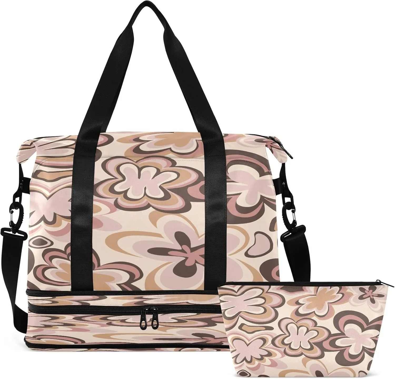Travel Duffel Bag Cartoon Alien Daisy Gym Duffel Bag for Men & Women with Shoe & Wet Compartment Shoulder Weekender Overnight Bag