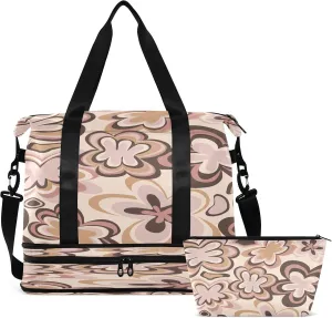 Travel Duffel Bag Cartoon Alien Daisy Gym Duffel Bag for Men & Women with Shoe & Wet Compartment Shoulder Weekender Overnight Bag