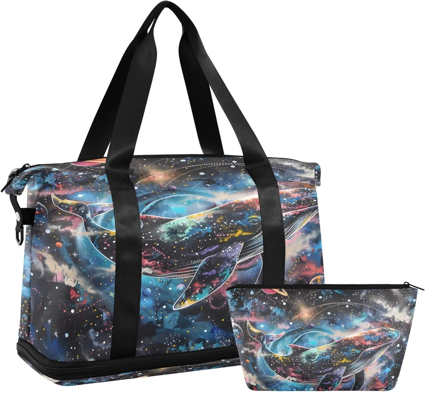 Travel Duffel Bag Cosmic Whale Gym Duffel Bag for Men & Women with Shoe & Wet Compartment Shoulder Weekender Overnight Bag