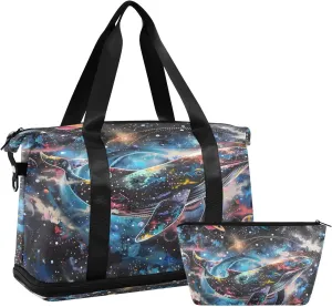 Travel Duffel Bag Cosmic Whale Gym Duffel Bag for Men & Women with Shoe & Wet Compartment Shoulder Weekender Overnight Bag