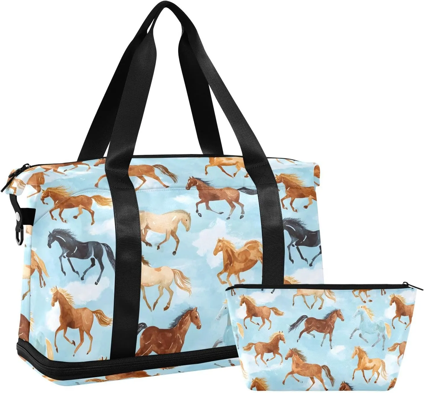Travel Duffel Bag Horse Pattern Foldable Sports Tote Gym Bag with Shoe & Wet Compartment Shoulder Carry on Luggage Duffel Weekender Overnight for Men Women