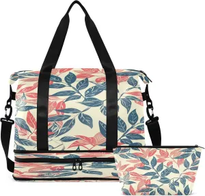 Travel Duffel Bag Retro Leaf Gym Duffel Bag for Men & Women with Shoe & Wet Compartment Shoulder Weekender Overnight Bag