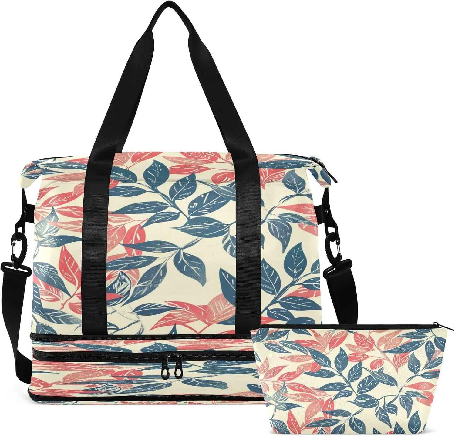 Travel Duffel Bag Retro Leaf Gym Duffel Bag for Men & Women with Shoe & Wet Compartment Shoulder Weekender Overnight Bag