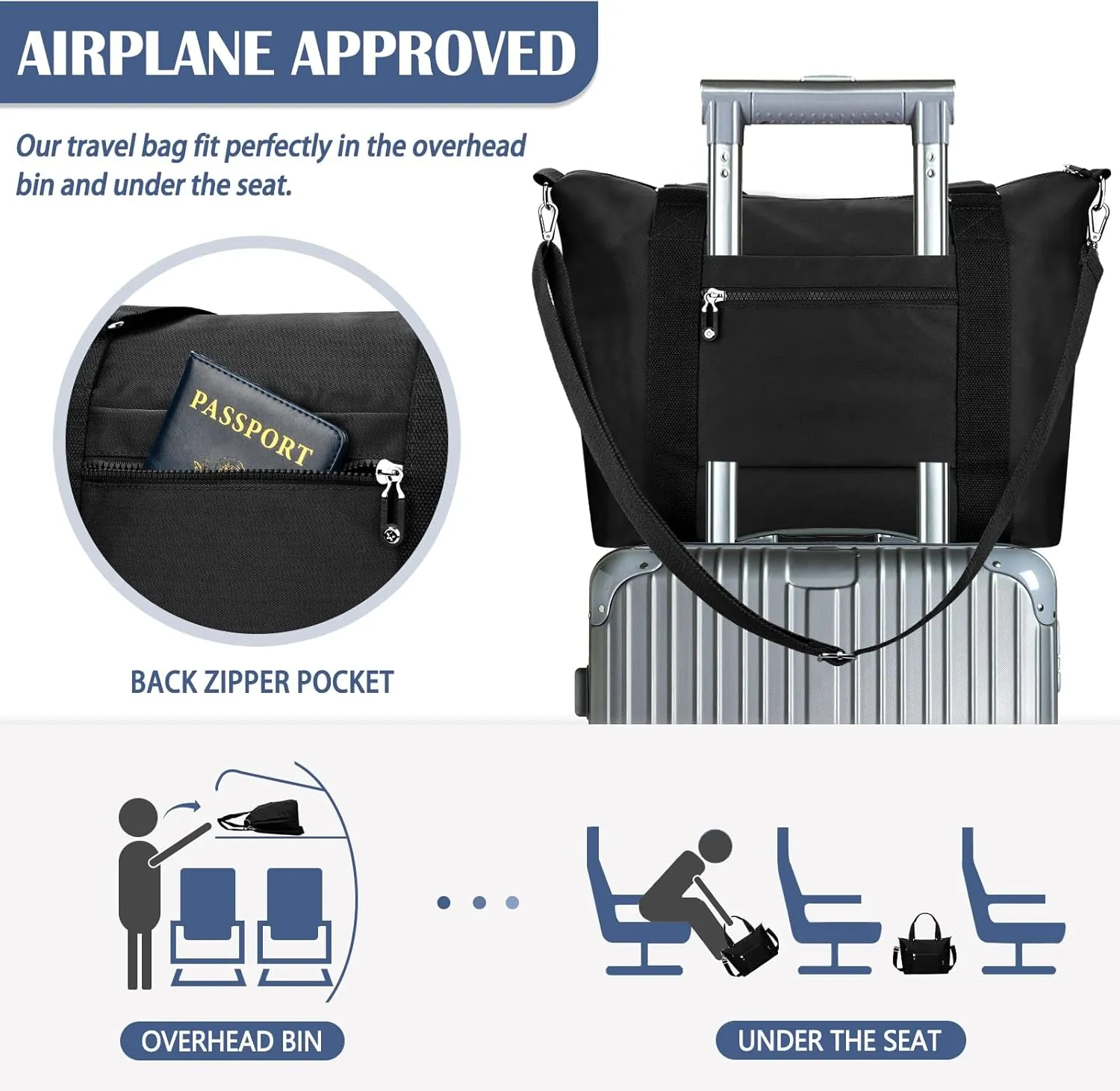 Travel Gym Duffel Bag for Women, Waterproof Nylon Weekender Overnight Bag Personal Item Carry on Bags for Airplanes Hospital Sports Fitness Dance Mommy Tote