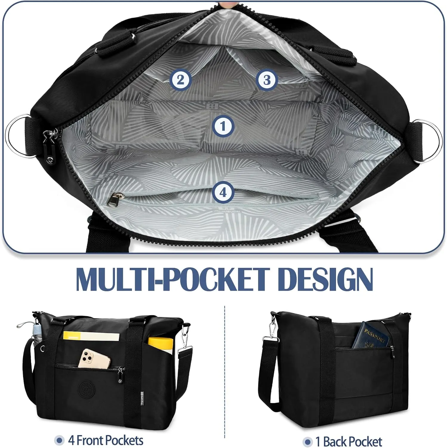 Travel Gym Duffel Bag for Women, Waterproof Nylon Weekender Overnight Bag Personal Item Carry on Bags for Airplanes Hospital Sports Fitness Dance Mommy Tote