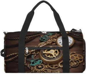 Travel Gym Duffle Bag, Steampunk Watches Keys And Chains Print Duffle Bags,womens Mens Gym Bag,gym Bags,gym Bag with Shoe Compartment