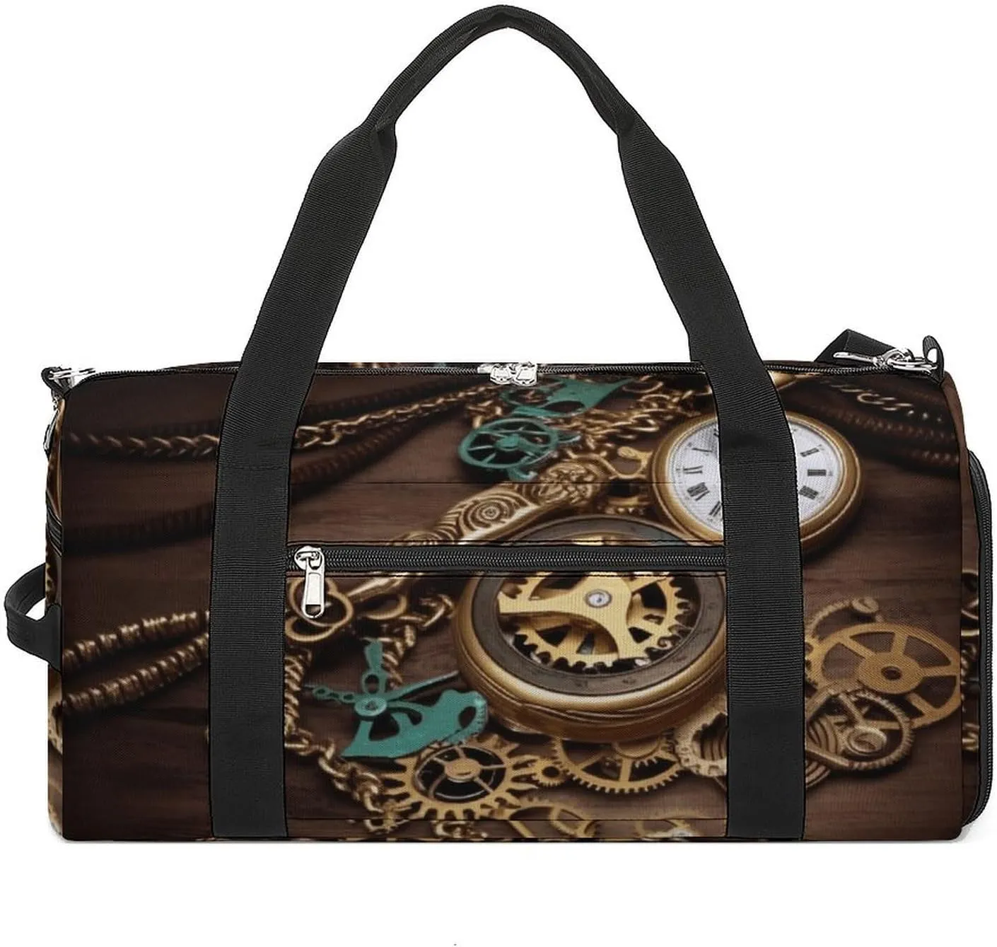 Travel Gym Duffle Bag, Steampunk Watches Keys And Chains Print Duffle Bags,womens Mens Gym Bag,gym Bags,gym Bag with Shoe Compartment