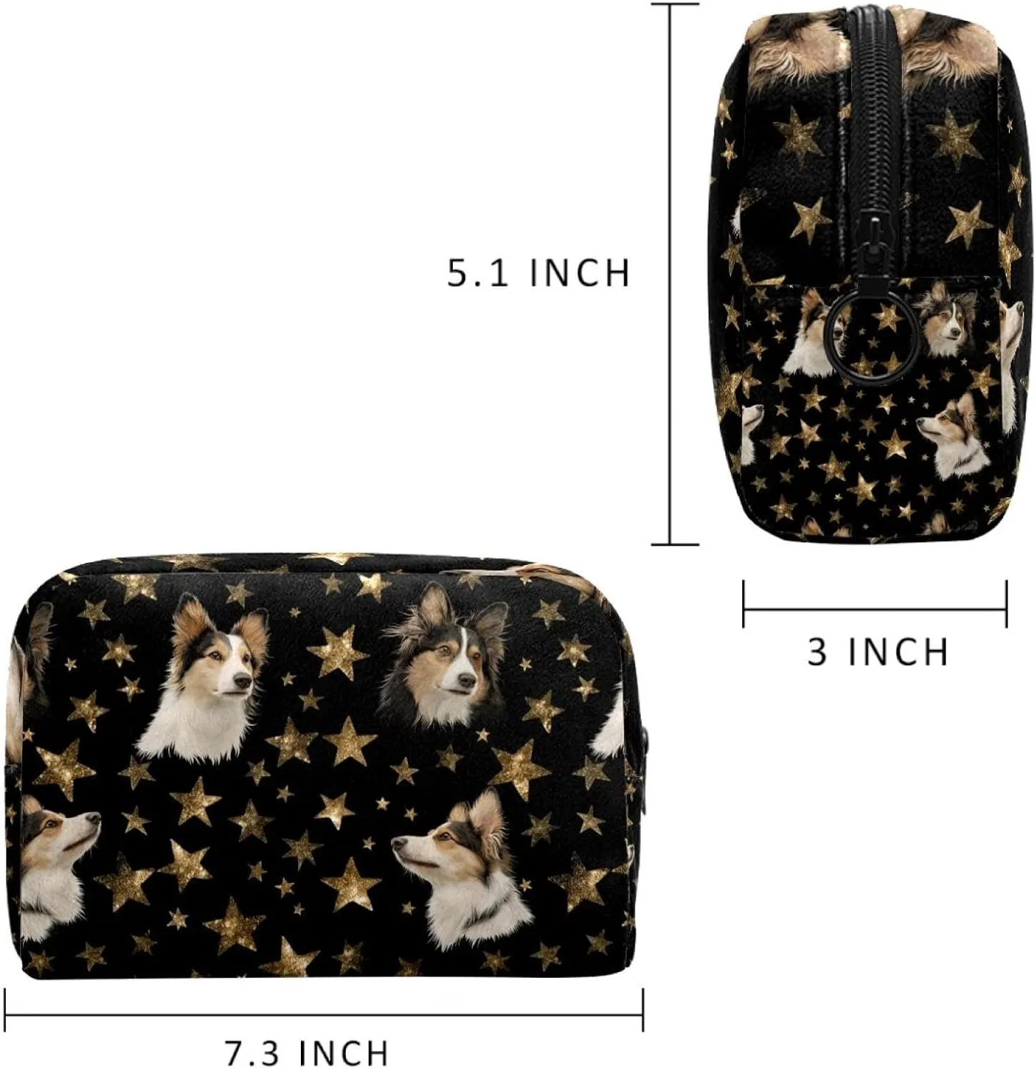 Travel Makeup Bag Cartoon Star Dog Cosmetic Bag Toiletry Bag Portable Pouch For Women 7.3x3x5.1in