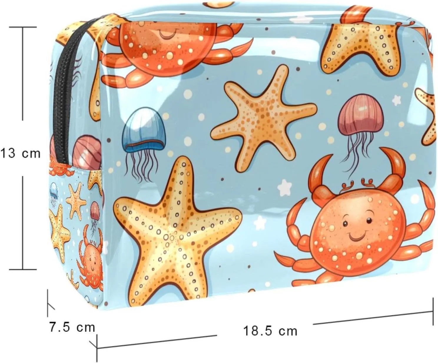 Travel Makeup Bag Jellyfish Starfish Cosmetic Bag Waterproof Toiletry Bag Portable Pouch For Women 7.3x3x5.1in