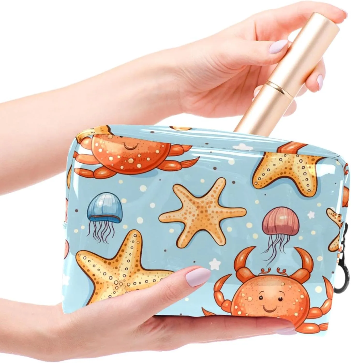 Travel Makeup Bag Jellyfish Starfish Cosmetic Bag Waterproof Toiletry Bag Portable Pouch For Women 7.3x3x5.1in