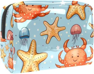 Travel Makeup Bag Jellyfish Starfish Cosmetic Bag Waterproof Toiletry Bag Portable Pouch For Women 7.3x3x5.1in