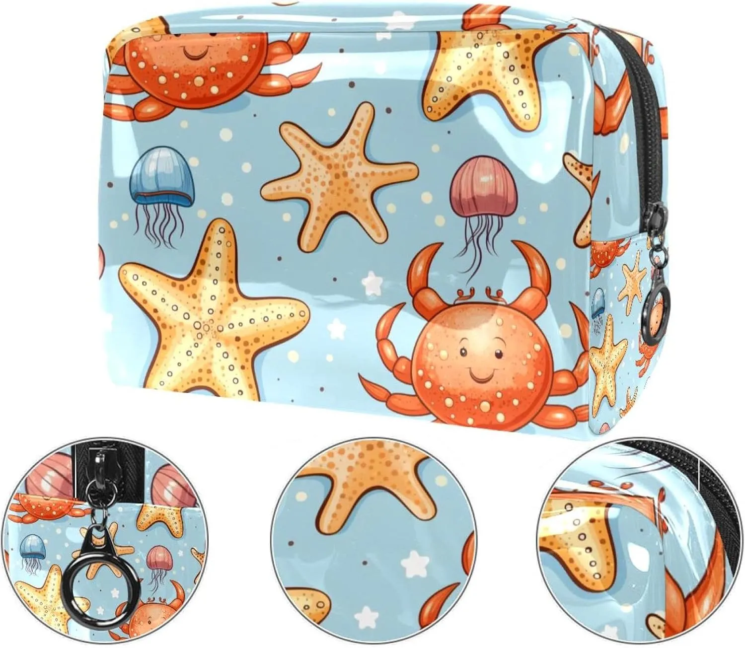 Travel Makeup Bag Jellyfish Starfish Cosmetic Bag Waterproof Toiletry Bag Portable Pouch For Women 7.3x3x5.1in
