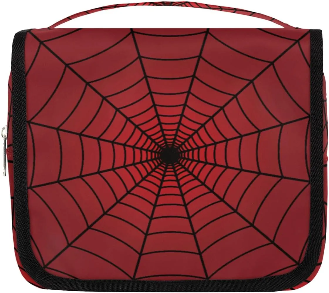 Travel Toiletry Bag for Men Women, Hanging Toiletry Bags Organizer Waterproof Shaving Bag for Travel Size Container,Cosmetic,Accessories,Shampoo (Red Spider Web)