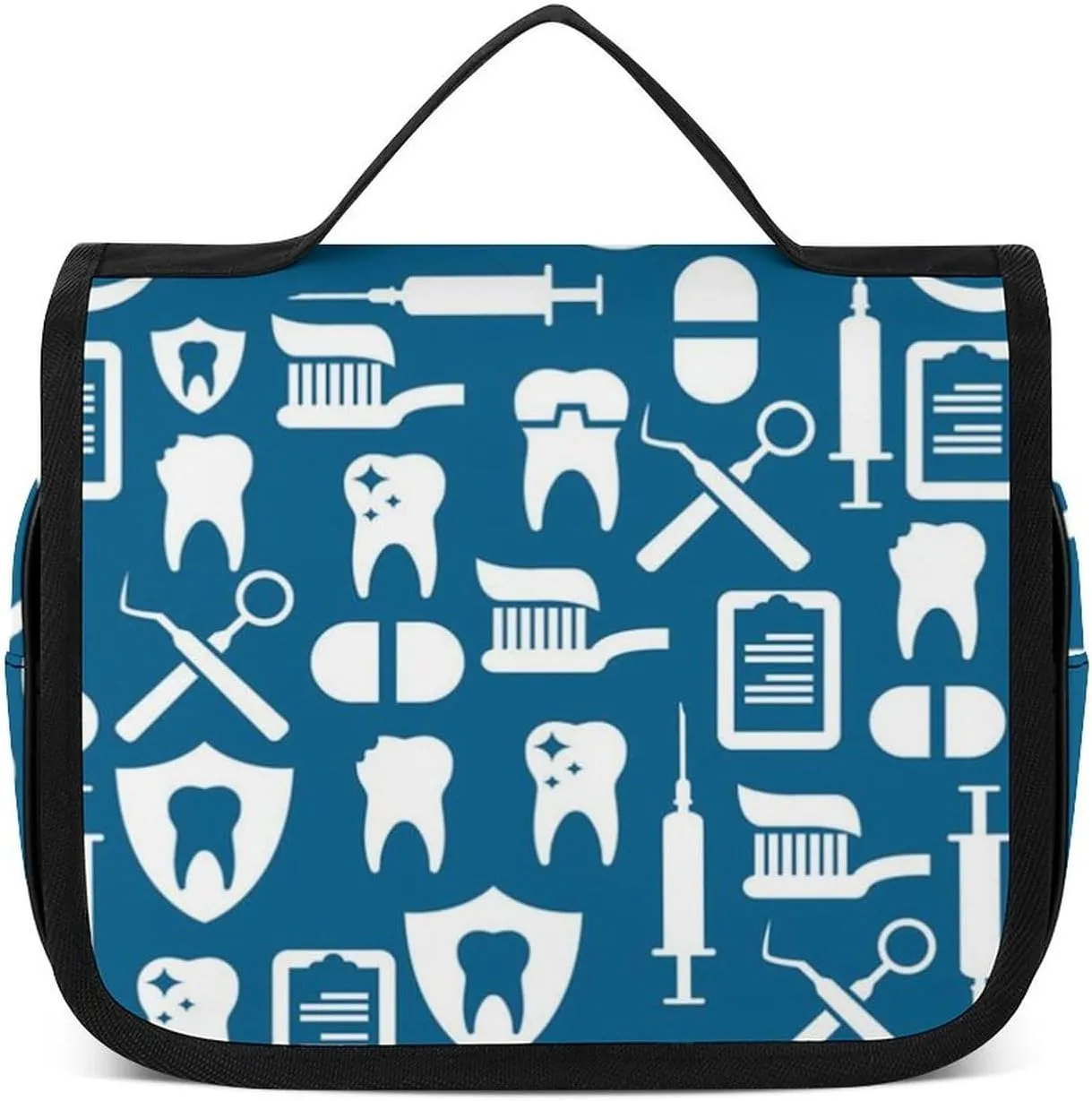 Travel Toiletry Bag for Women Men, Waterproof Makeup Bag Shaving Bag with Hanging Hook, Portable Toiletry Organizer Compatible with Teeth Dental Seamless Pattern for Traveling and Camping