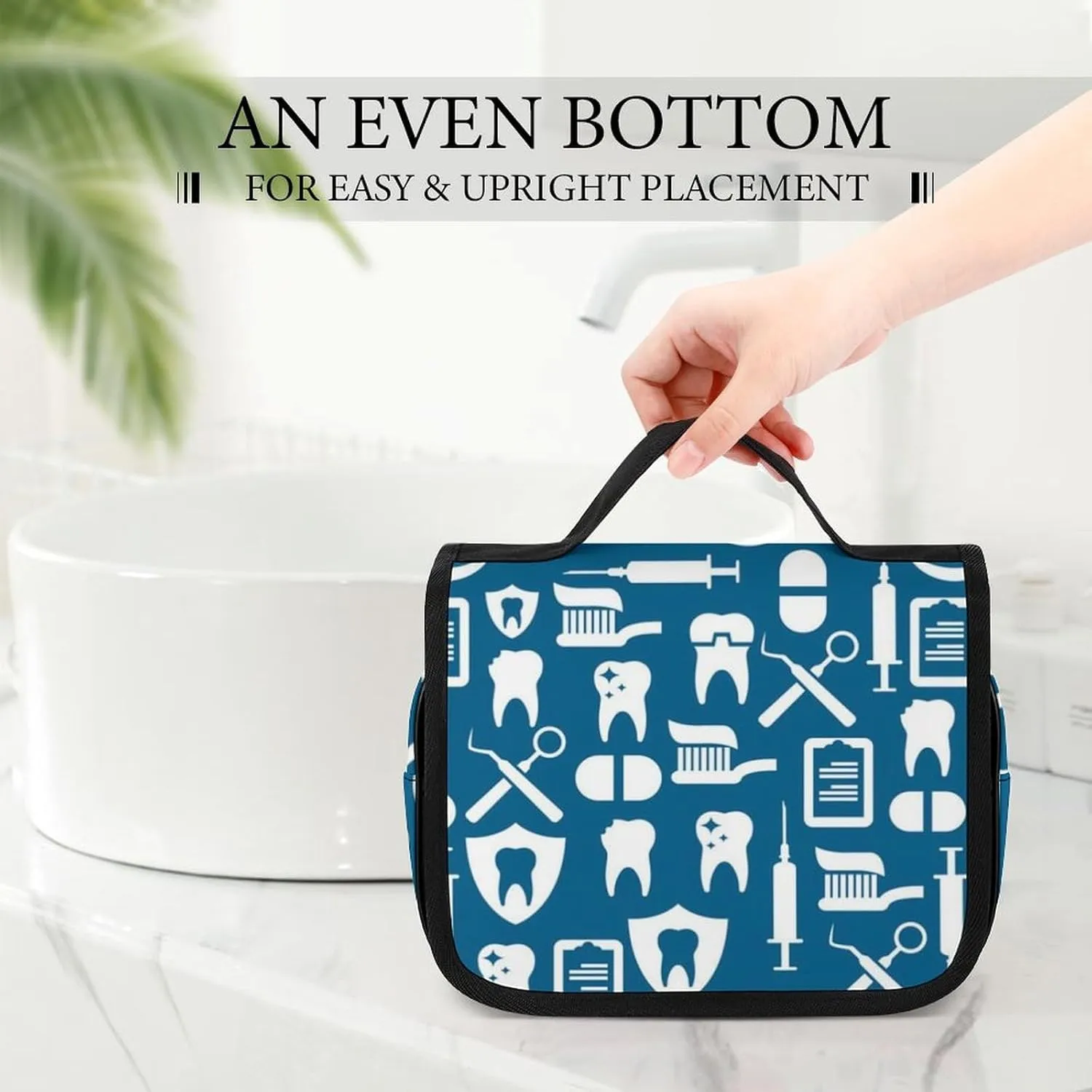 Travel Toiletry Bag for Women Men, Waterproof Makeup Bag Shaving Bag with Hanging Hook, Portable Toiletry Organizer Compatible with Teeth Dental Seamless Pattern for Traveling and Camping