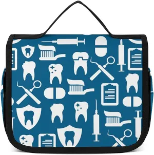 Travel Toiletry Bag for Women Men, Waterproof Makeup Bag Shaving Bag with Hanging Hook, Portable Toiletry Organizer Compatible with Teeth Dental Seamless Pattern for Traveling and Camping