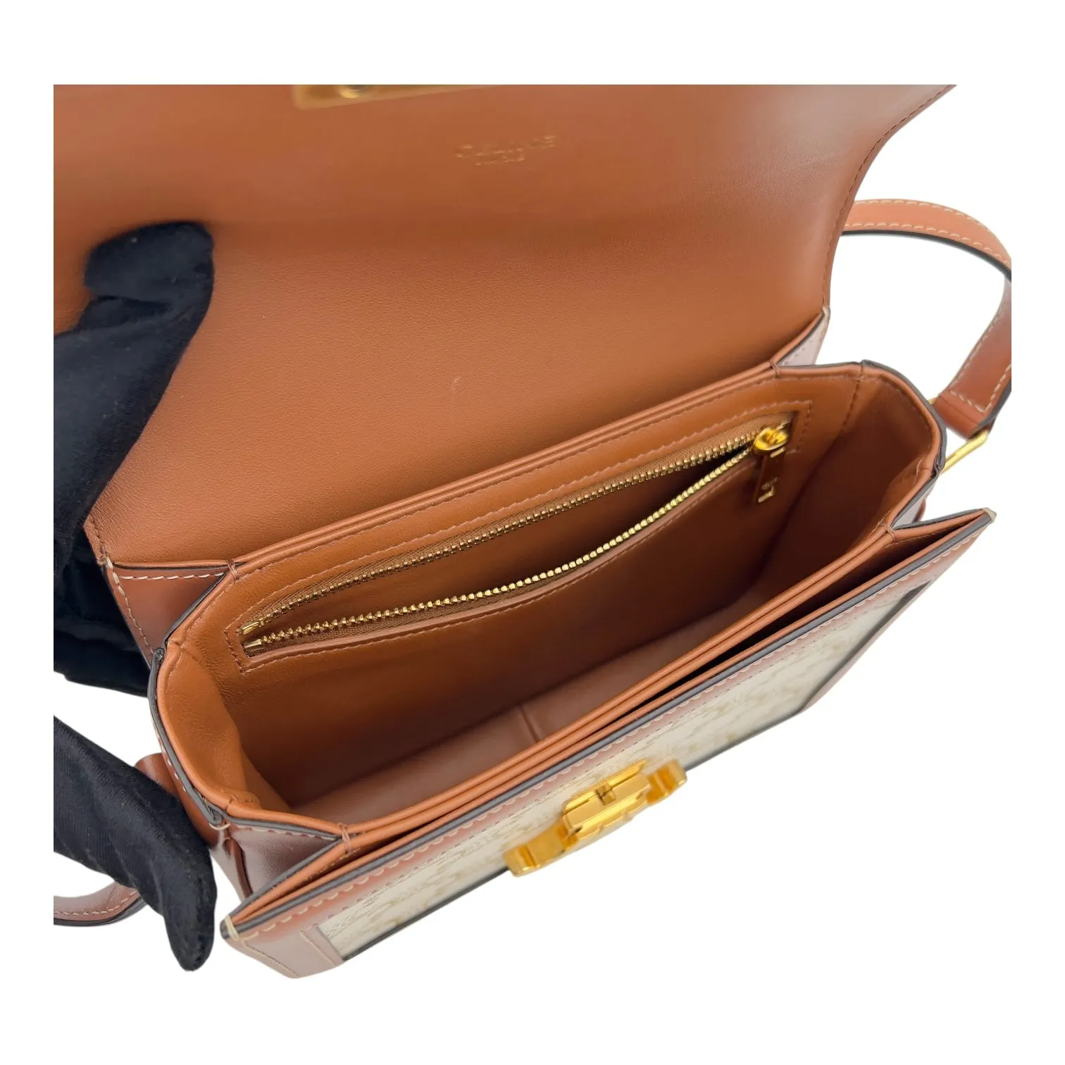 Triomphe Crossbody Bag Teen White in Coated Canvas, Gold hardware