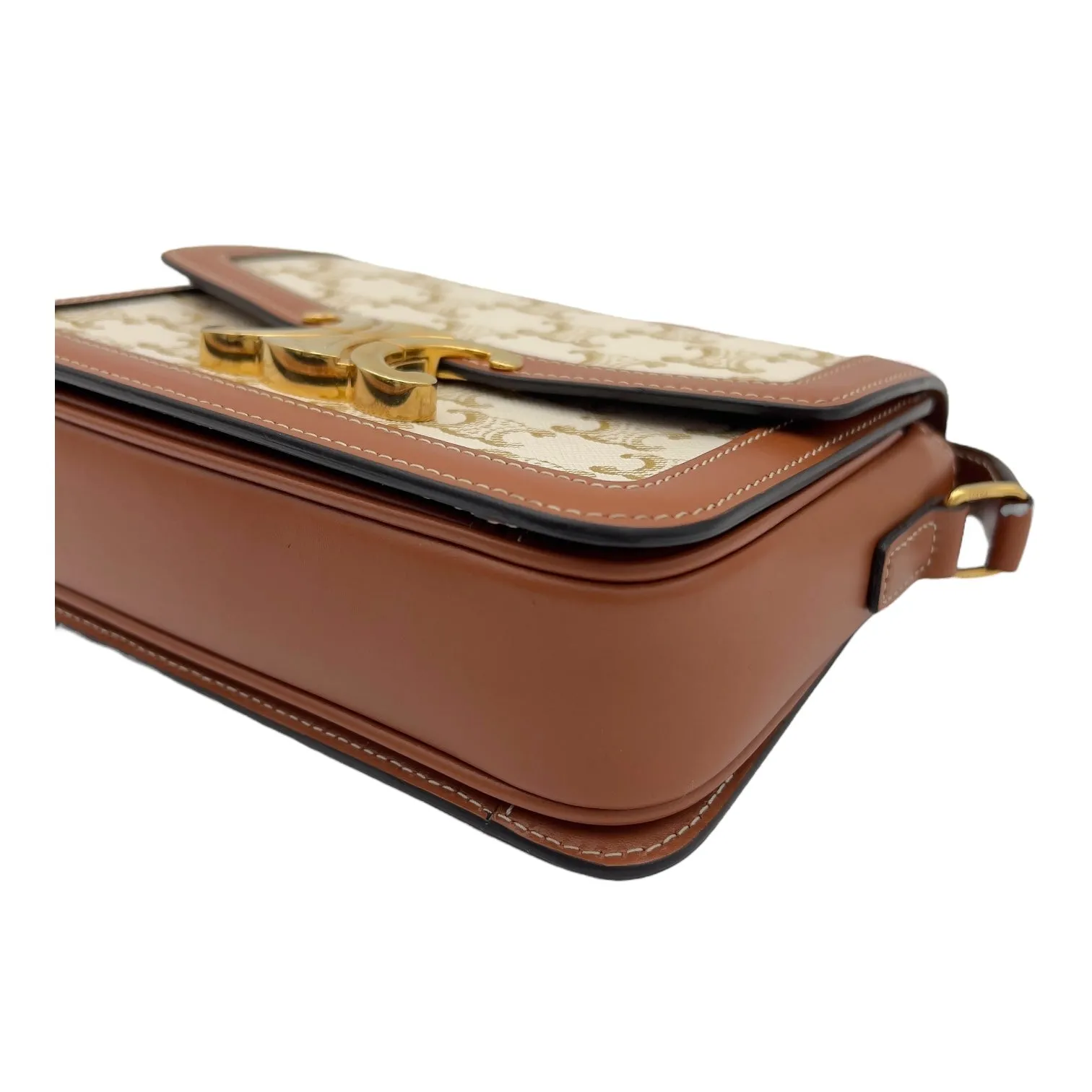 Triomphe Crossbody Bag Teen White in Coated Canvas, Gold hardware