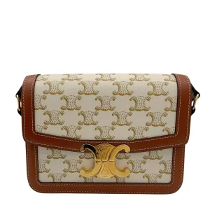 Triomphe Crossbody Bag Teen White in Coated Canvas, Gold hardware