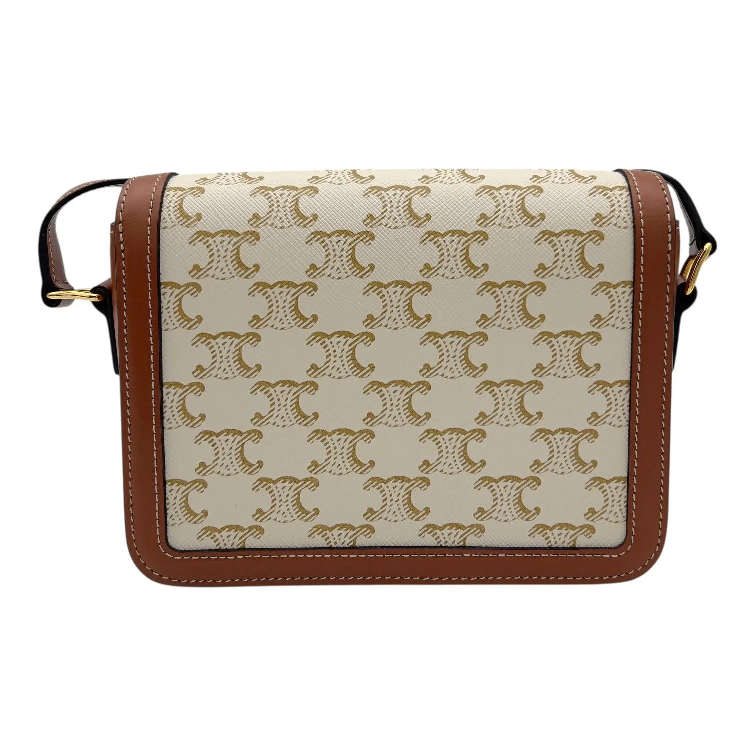 Triomphe Crossbody Bag Teen White in Coated Canvas, Gold hardware